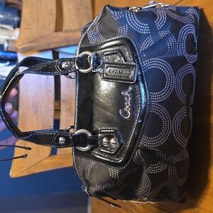 Coach Ashley Dotted Op Art satchel with patent leather trim and silver-tone hard